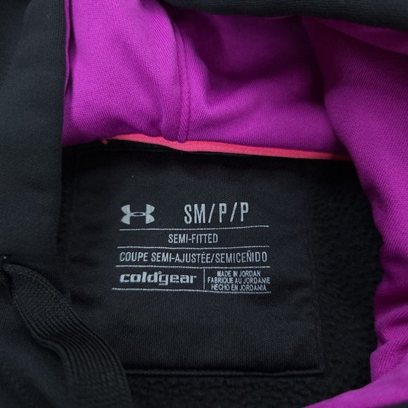 Under Armour Hoodie Womens Small Black Purple Coldgear Fitted Stretch - Picture 3 of 7